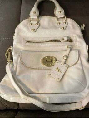Emma Fox White Leather Women’s Satchel with Gold Hardware